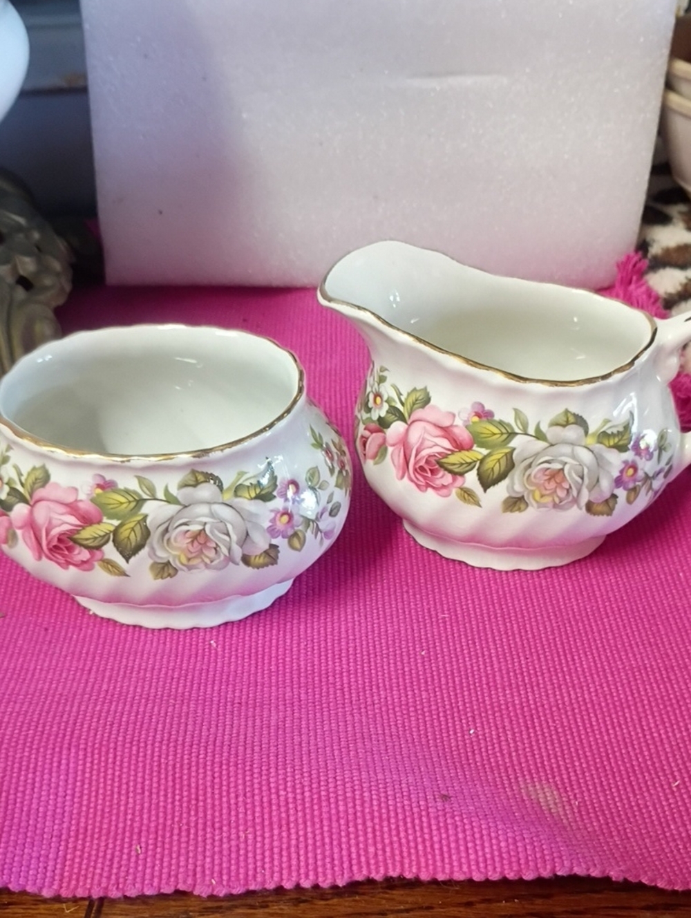 Old Foley Harmony Rose Miniature Cream And Sugar